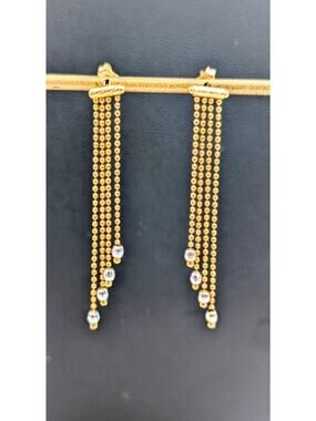 18K Gold Marked RCI Graduated Chain Dangle Two Tone Pierced Earrings 3.71g